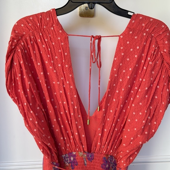 Free People Juniper V Neck Maxi Dress Floral Polka Dot Empire Waist X-LARGE - Picture 7 of 14